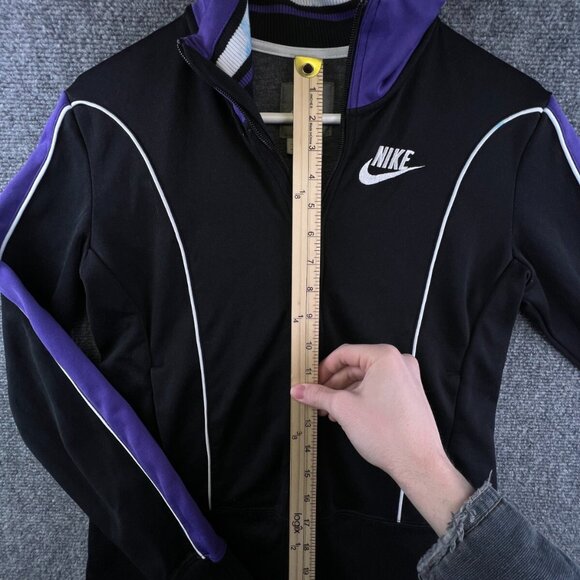 Nike Sportswear Track Jacket Girls Medium 8-10 Full Zip Purple Black Lined - Picture 2 of 15